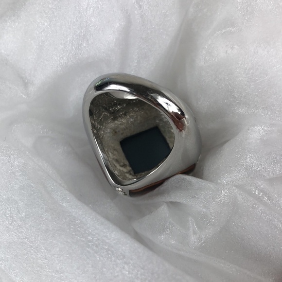 Smoky Quartz Ring Men's Size 8 Square Simulated Stones Faceted Silver Tone Band - Picture 5 of 13